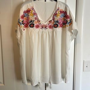 Shein off white embroidered blouse